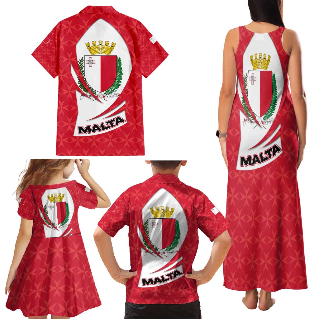 Malta Family Matching Tank Maxi Dress and Hawaiian Shirt with Red White Swirl Design - Wonder Print Shop