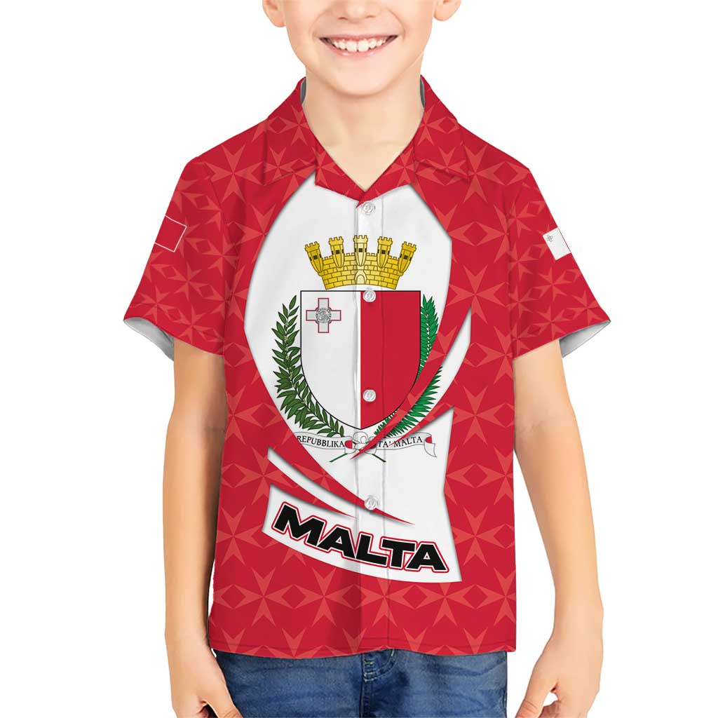 Malta Kid Hawaiian Shirt with Red White Swirl Design - Wonder Print Shop