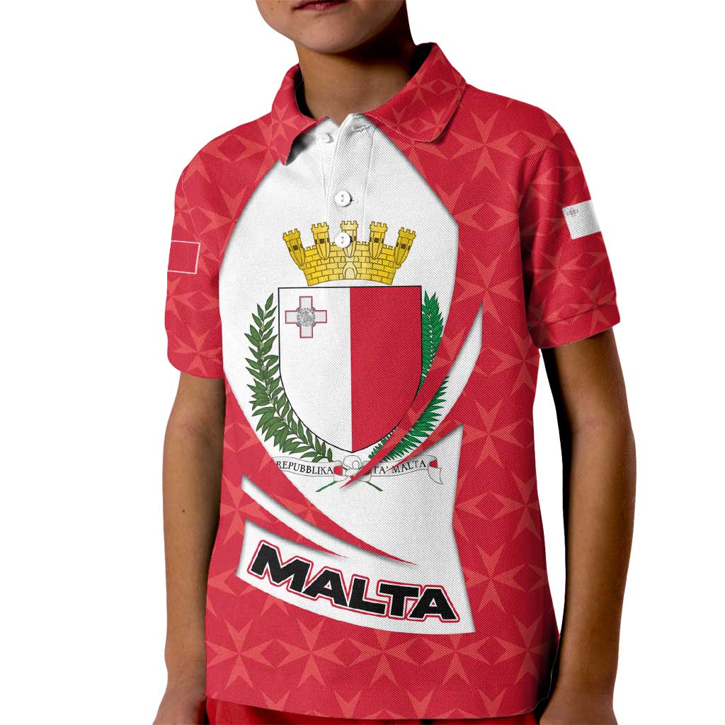 Malta Kid Polo Shirt with Red White Swirl Design - Wonder Print Shop
