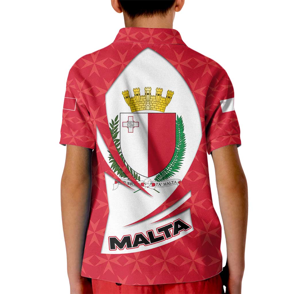 Malta Kid Polo Shirt with Red White Swirl Design - Wonder Print Shop