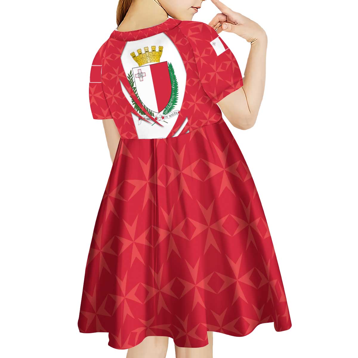 Malta Kid Short Sleeve Dress with Red White Swirl Design - Wonder Print Shop