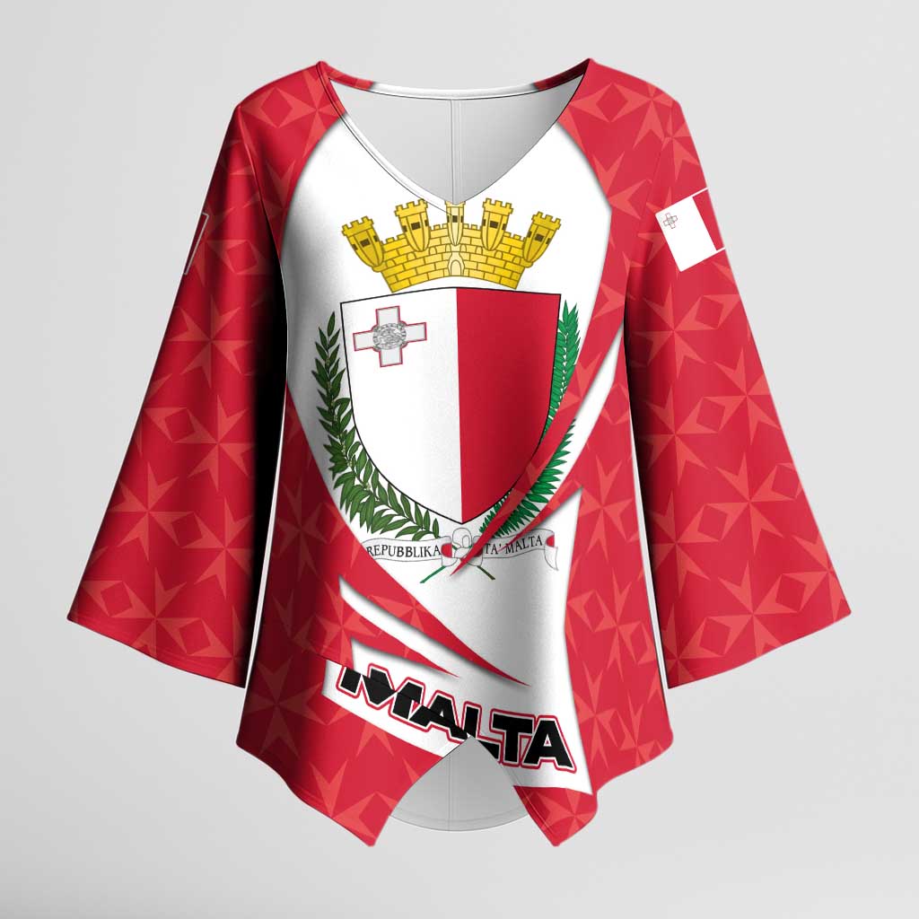 Malta Kimono Sleeve Blouse with Red White Swirl Design - Wonder Print Shop