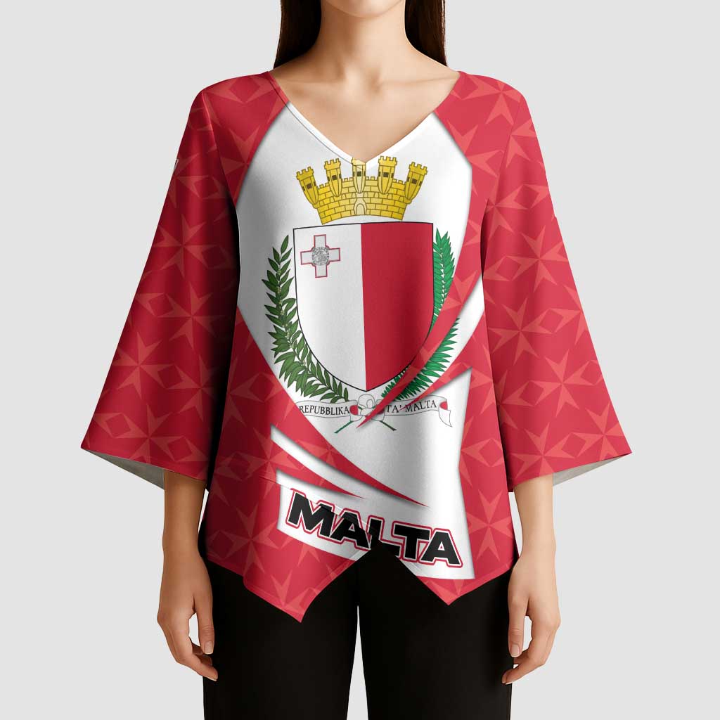 Malta Kimono Sleeve Blouse with Red White Swirl Design - Wonder Print Shop