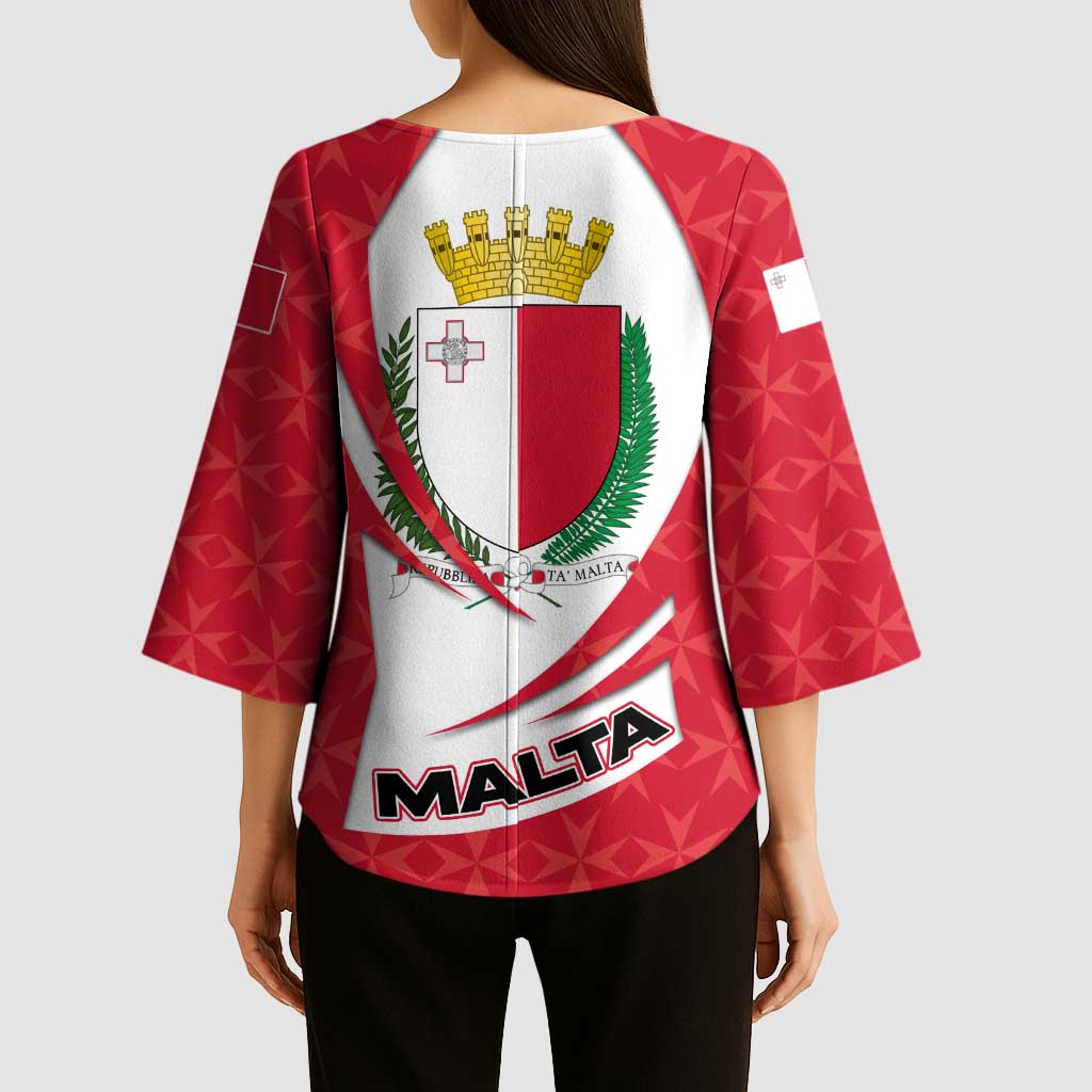 Malta Kimono Sleeve Blouse with Red White Swirl Design - Wonder Print Shop