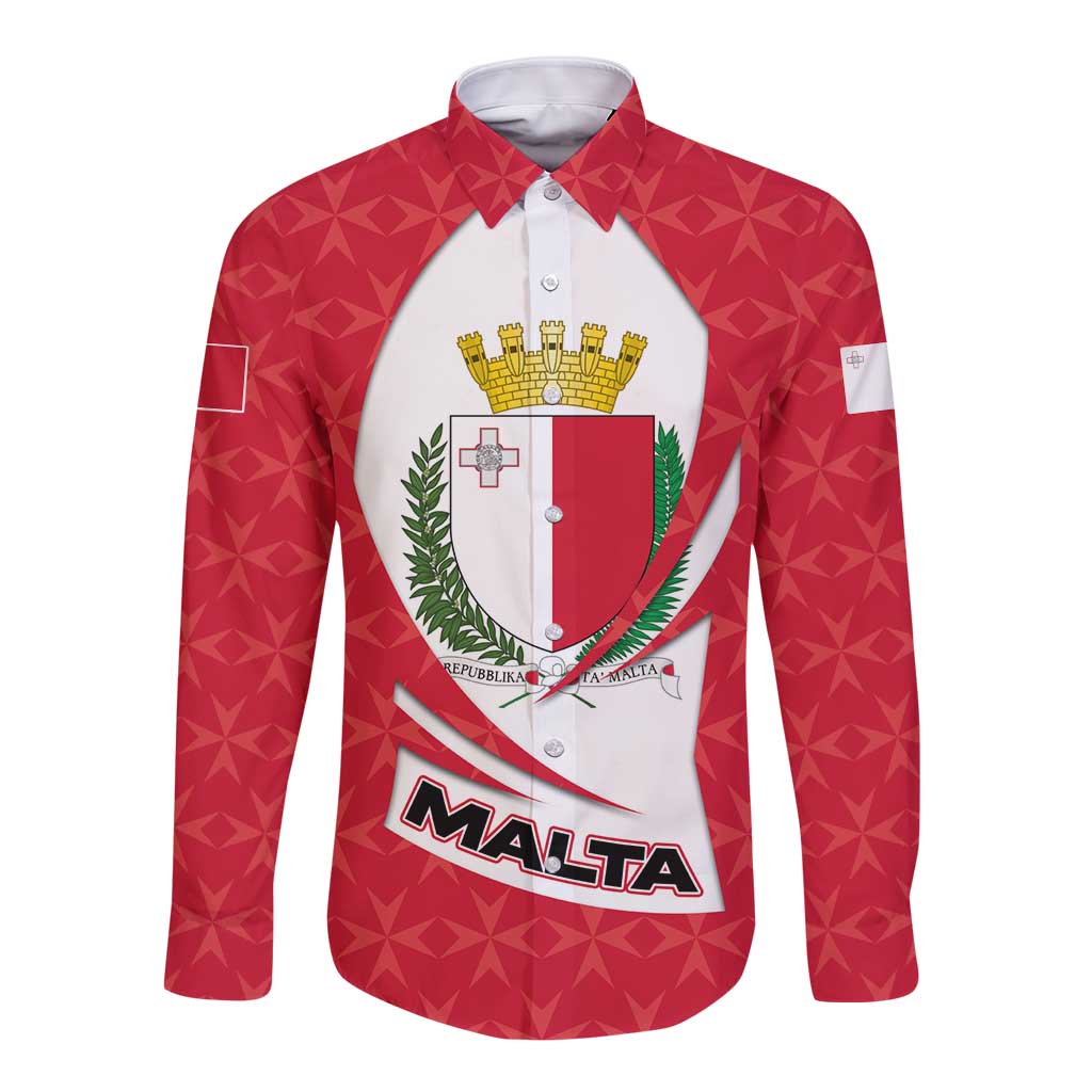 Malta Long Sleeve Button Shirt with Red White Swirl Design - Wonder Print Shop