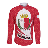 Malta Long Sleeve Button Shirt with Red White Swirl Design - Wonder Print Shop