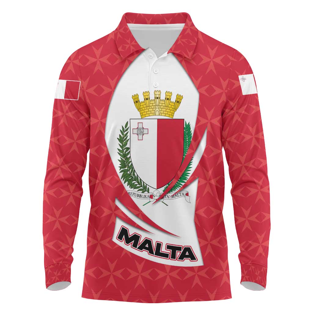 Malta Long Sleeve Polo Shirt with Red White Swirl Design - Wonder Print Shop