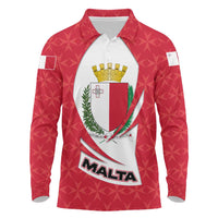 Malta Long Sleeve Polo Shirt with Red White Swirl Design - Wonder Print Shop