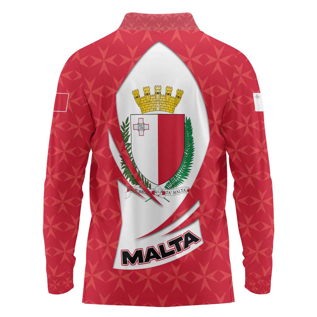 Malta Long Sleeve Polo Shirt with Red White Swirl Design - Wonder Print Shop