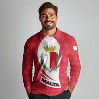 Malta Long Sleeve Polo Shirt with Red White Swirl Design - Wonder Print Shop