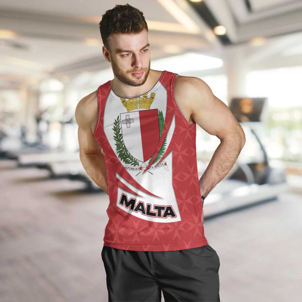 Malta Men Tank Top with Red White Swirl Design - Wonder Print Shop