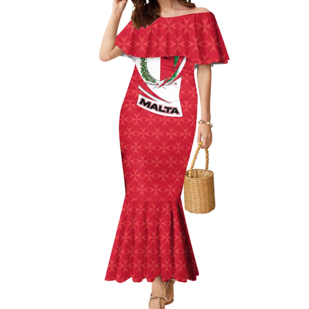 Malta Mermaid Dress with Red White Swirl Design - Wonder Print Shop