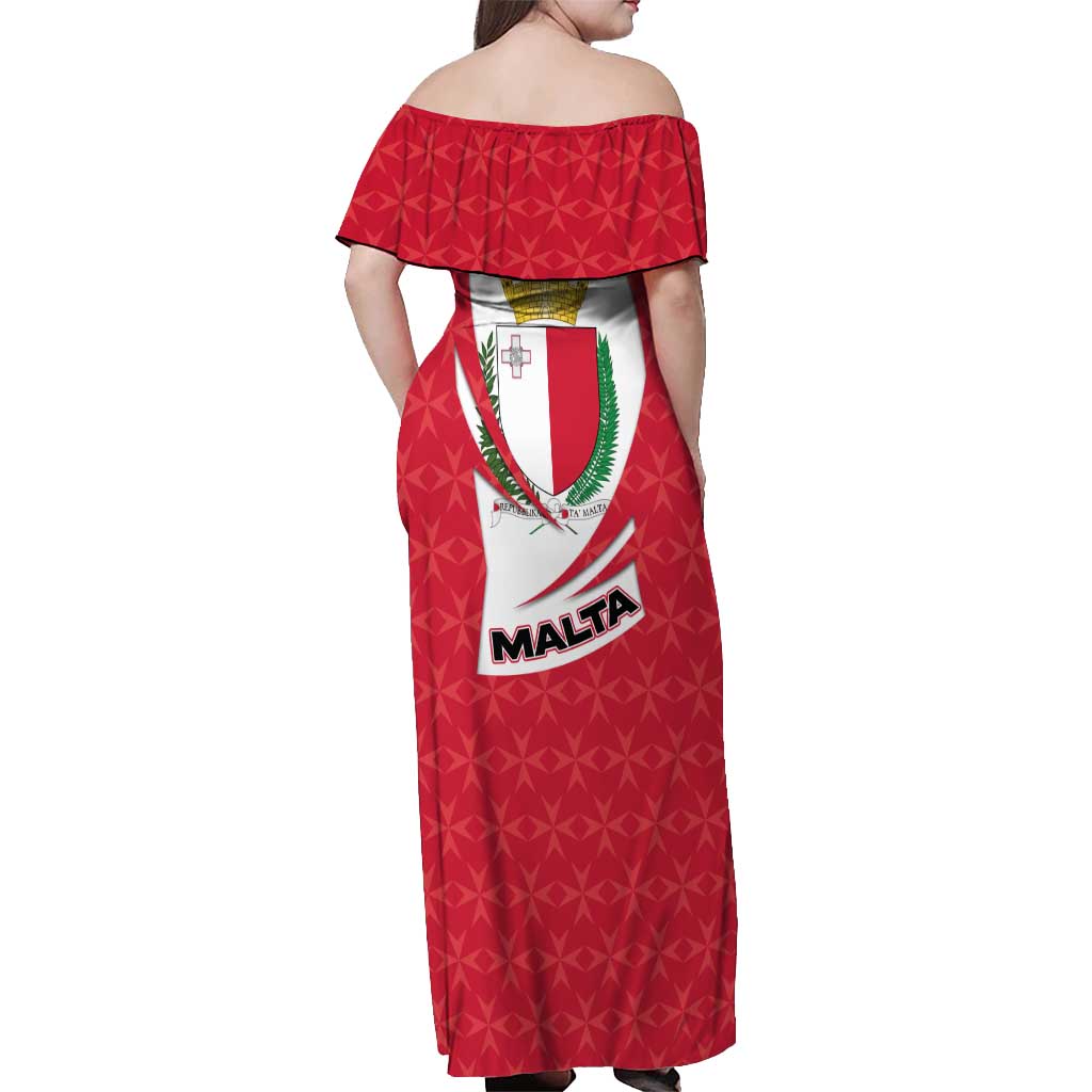 Malta Off Shoulder Maxi Dress with Red White Swirl Design - Wonder Print Shop