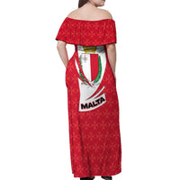 Malta Off Shoulder Maxi Dress with Red White Swirl Design - Wonder Print Shop