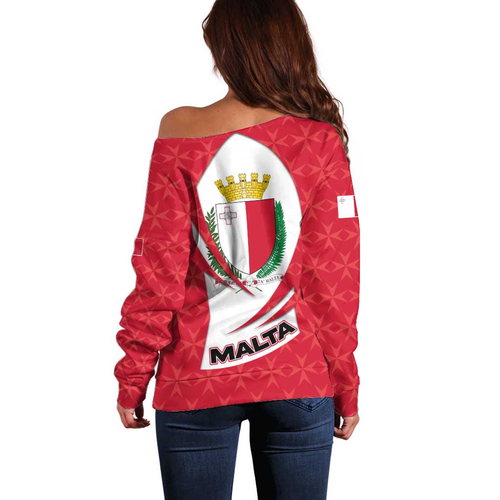 Malta Off Shoulder Sweater with Red White Swirl Design - Wonder Print Shop