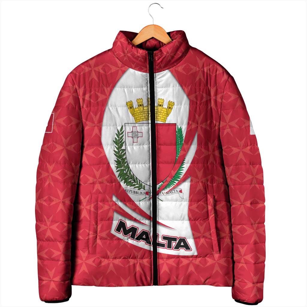 Malta Padded Jacket with Red White Swirl Design - Wonder Print Shop