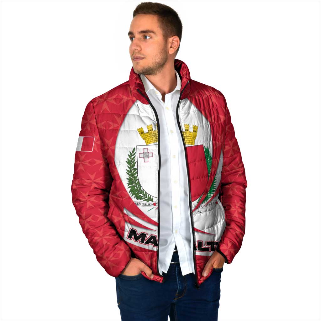 Malta Padded Jacket with Red White Swirl Design - Wonder Print Shop