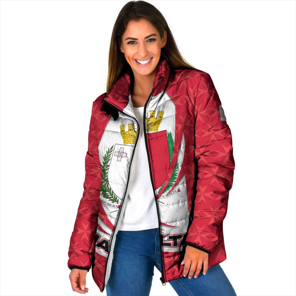 Malta Padded Jacket with Red White Swirl Design - Wonder Print Shop