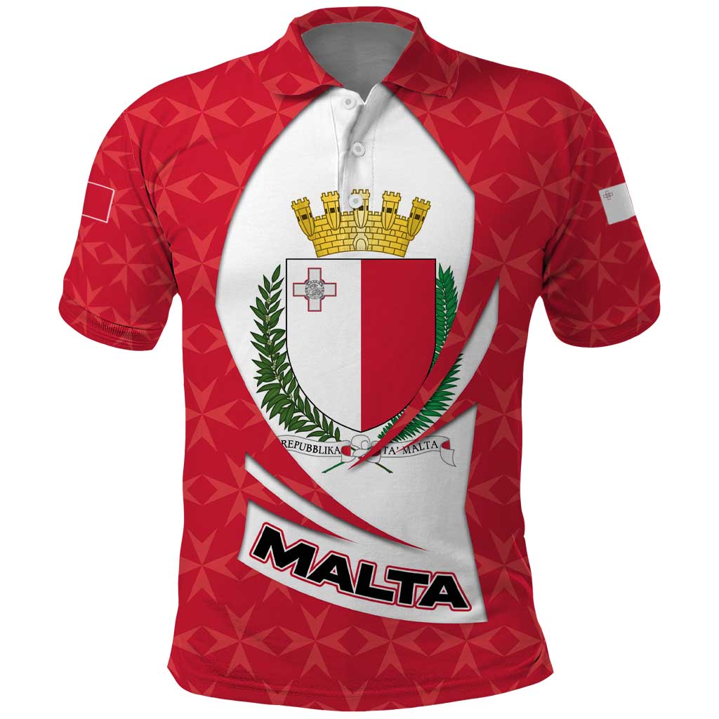 Malta Polo Shirt with Red White Swirl Design - Wonder Print Shop