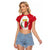 Malta Raglan Cropped T Shirt with Red White Swirl Design - Wonder Print Shop