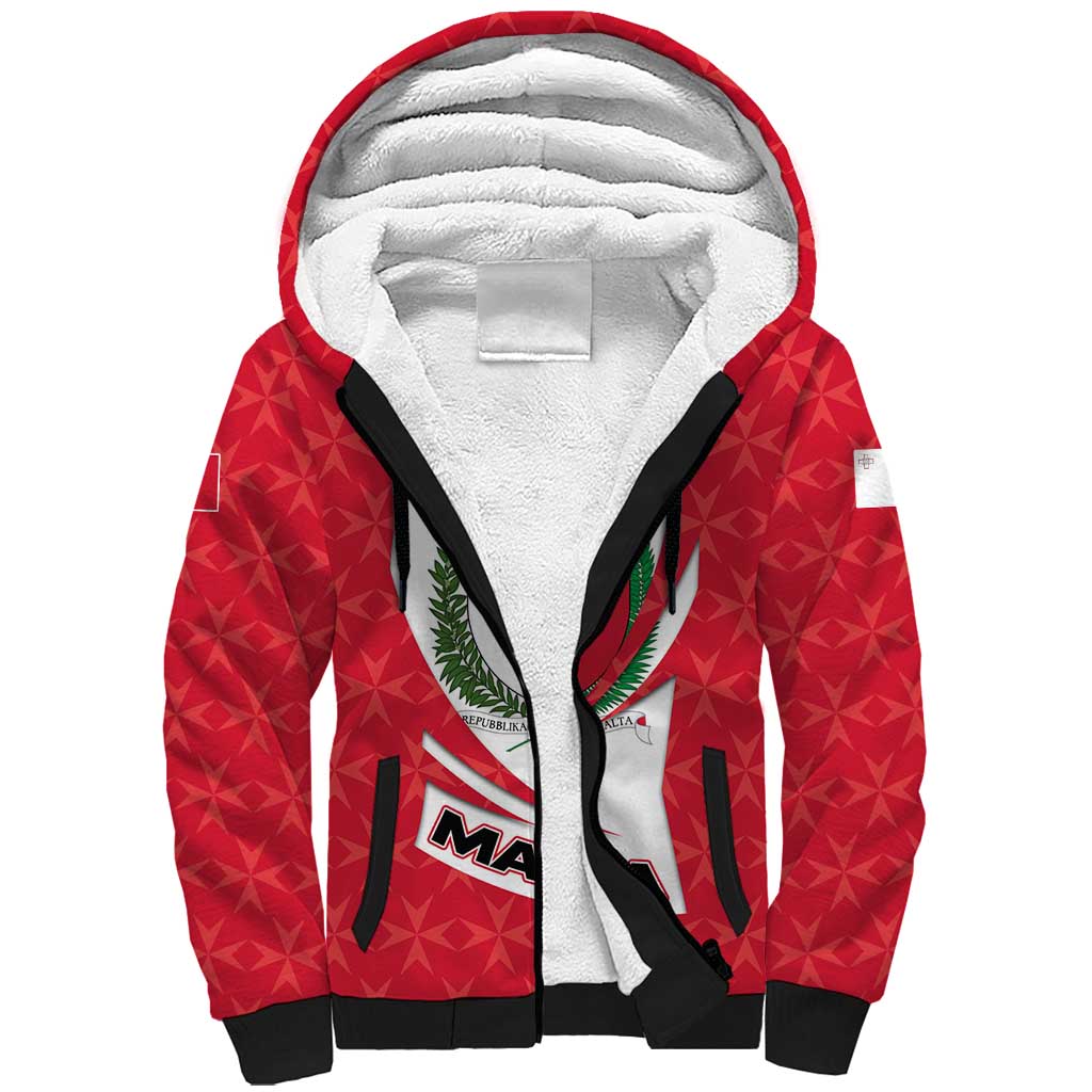 Malta Sherpa Hoodie with Red White Swirl Design - Wonder Print Shop