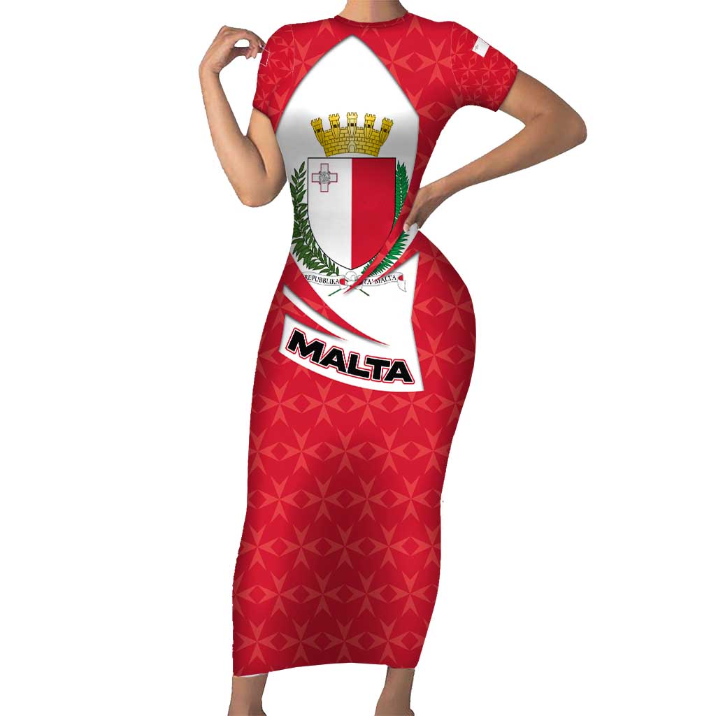 Malta Short Sleeve Bodycon Dress with Red White Swirl Design - Wonder Print Shop