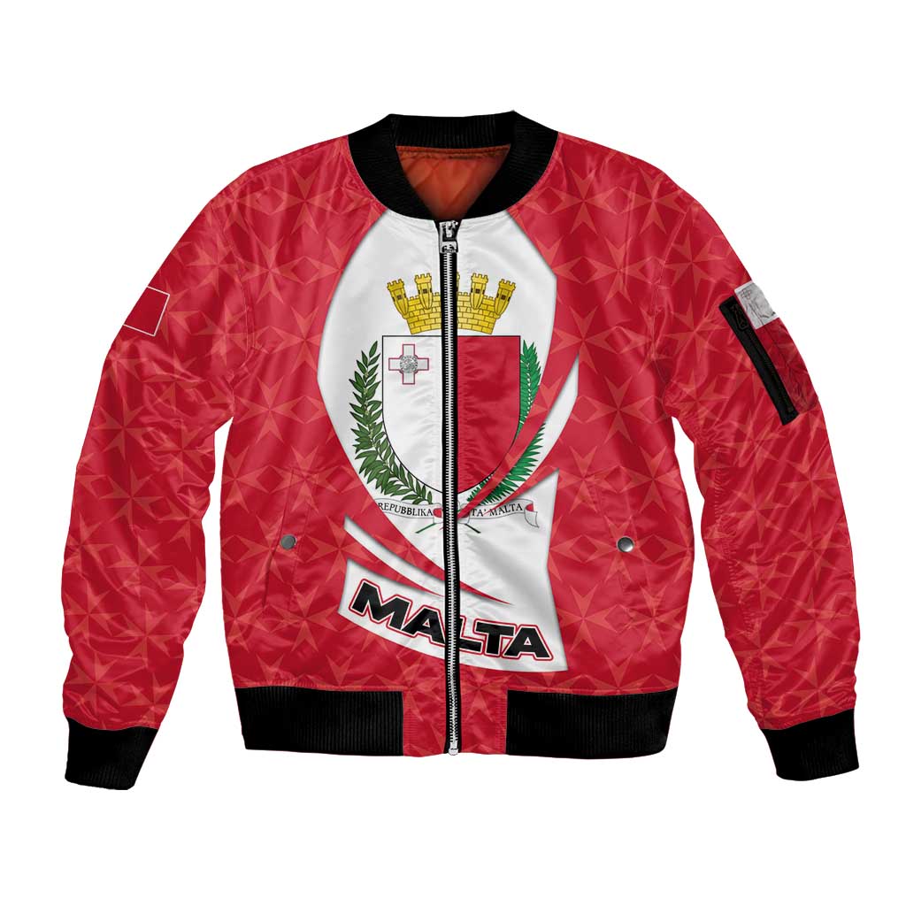 Malta Sleeve Zip Bomber Jacket with Red White Swirl Design - Wonder Print Shop