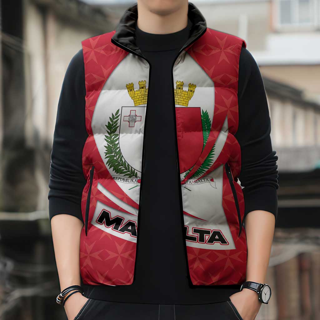 Malta Sleeveless Puffer Jacket with Red White Swirl Design - Wonder Print Shop