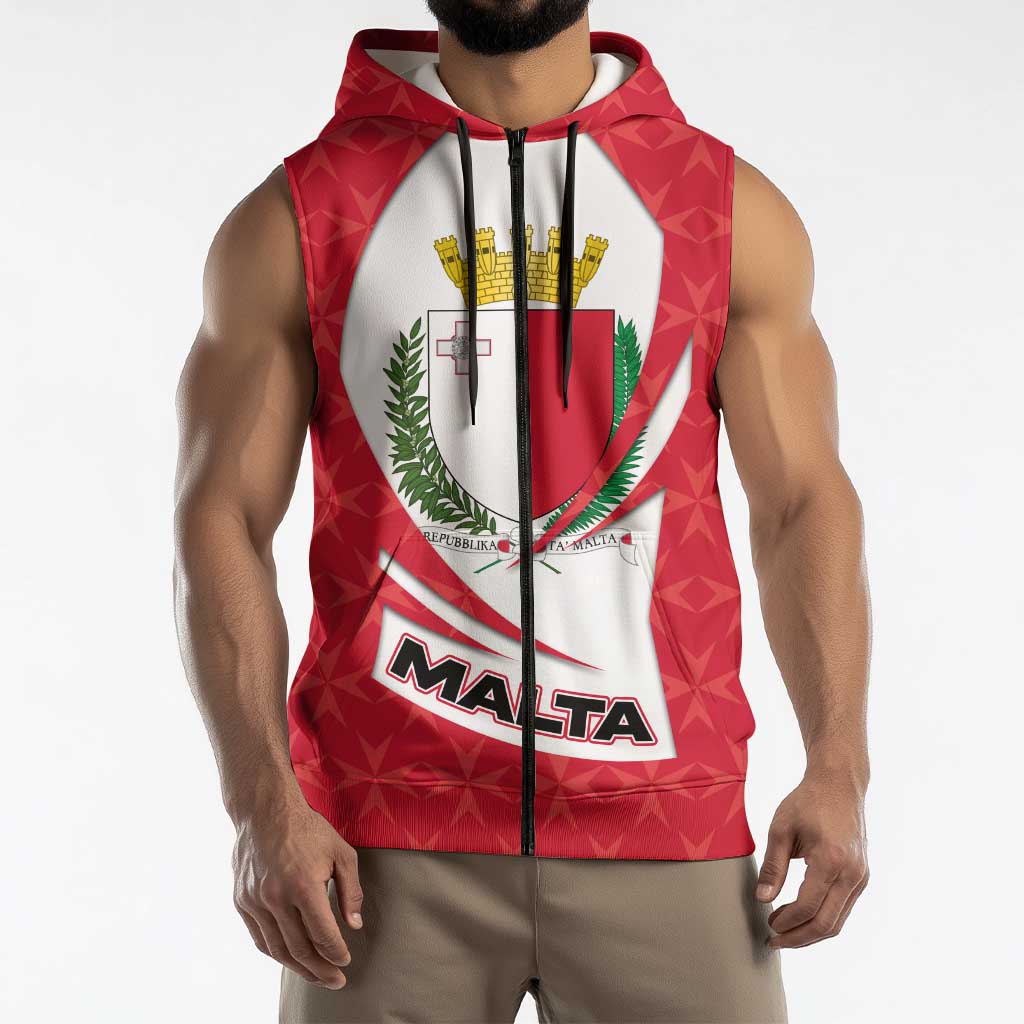Malta Sleeveless Zip Hoodie with Red White Swirl Design - Wonder Print Shop