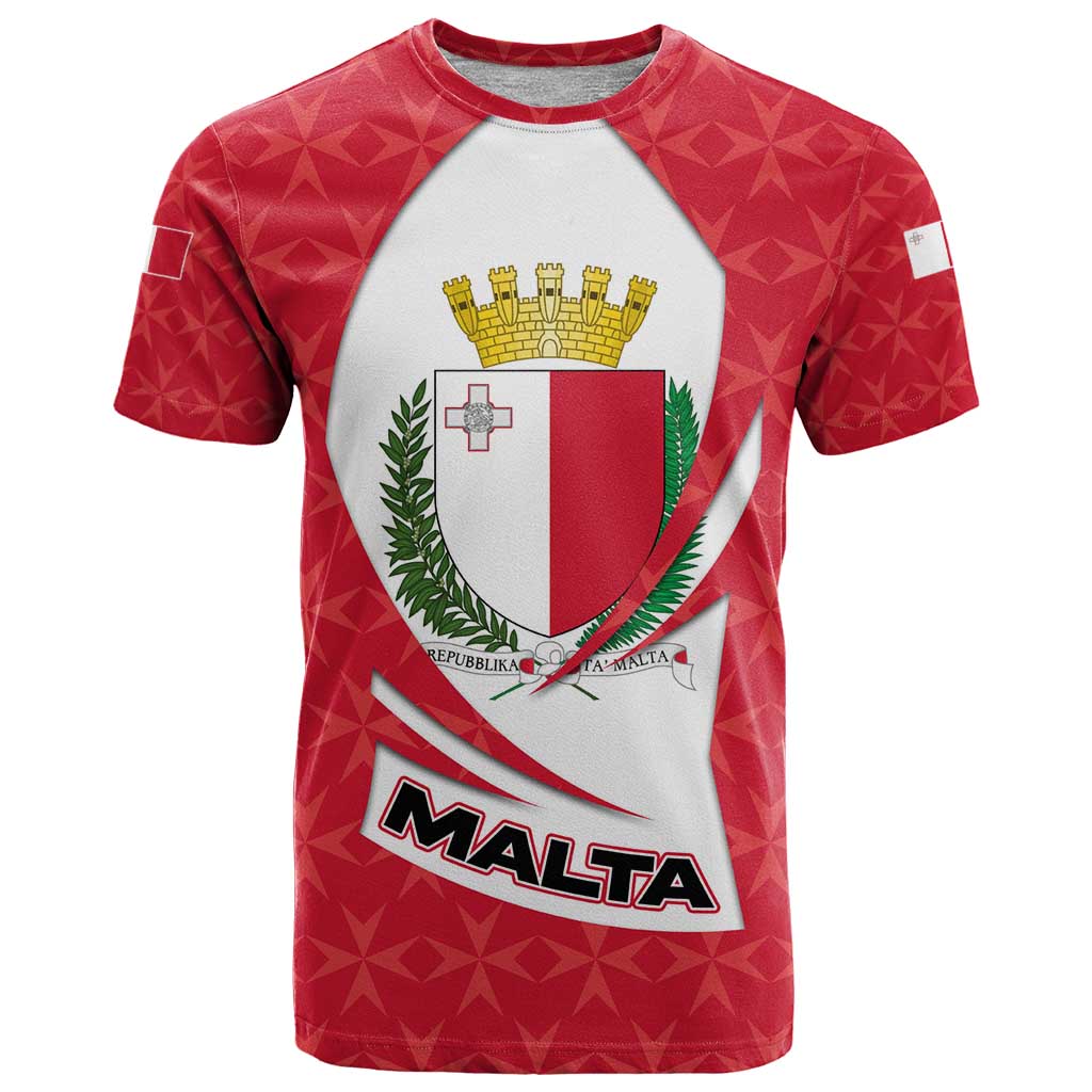Malta T Shirt with Red White Swirl Design - Wonder Print Shop