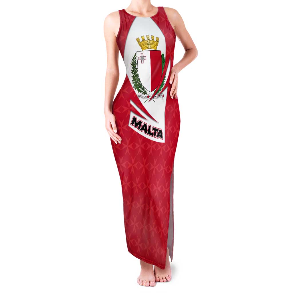 Malta Tank Maxi Dress with Red White Swirl Design - Wonder Print Shop