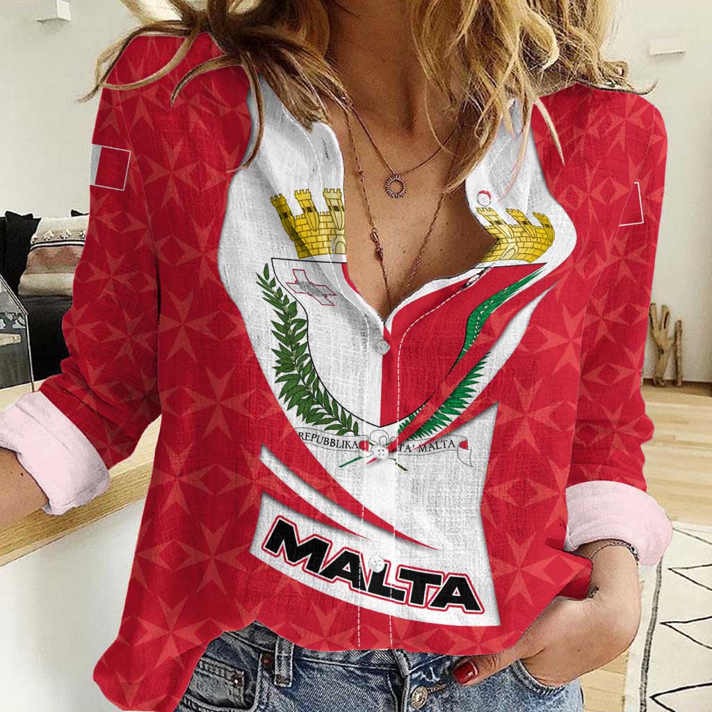 Malta Women Casual Shirt with Red White Swirl Design - Wonder Print Shop