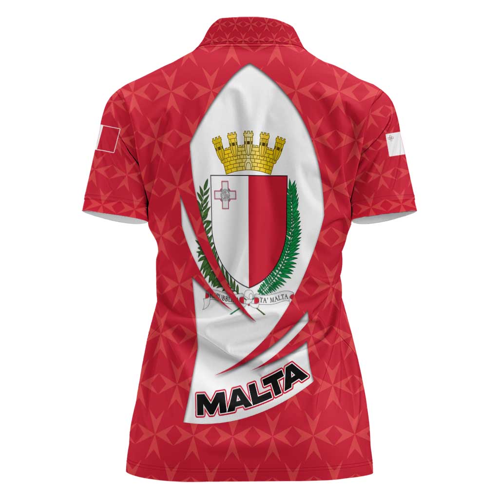 Malta Women Polo Shirt with Red White Swirl Design - Wonder Print Shop
