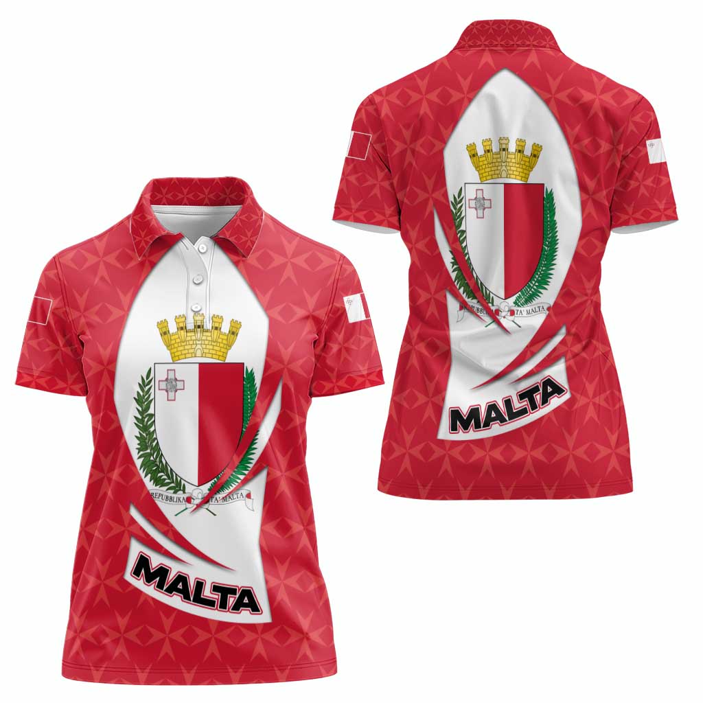 Malta Women Polo Shirt with Red White Swirl Design - Wonder Print Shop