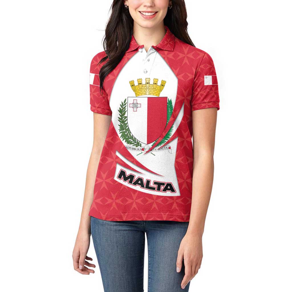 Malta Women Polo Shirt with Red White Swirl Design - Wonder Print Shop