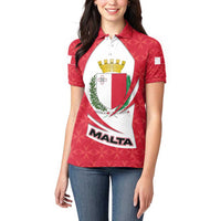 Malta Women Polo Shirt with Red White Swirl Design - Wonder Print Shop