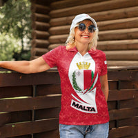 Malta Women Polo Shirt with Red White Swirl Design - Wonder Print Shop