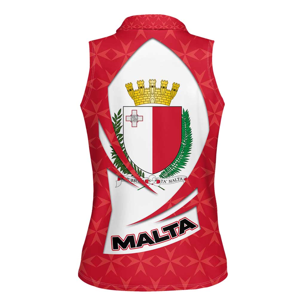 Malta Women Sleeveless Polo Shirt with Red White Swirl Design - Wonder Print Shop