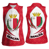 Malta Women Sleeveless Polo Shirt with Red White Swirl Design - Wonder Print Shop