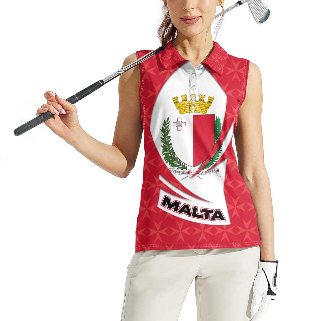 Malta Women Sleeveless Polo Shirt with Red White Swirl Design - Wonder Print Shop