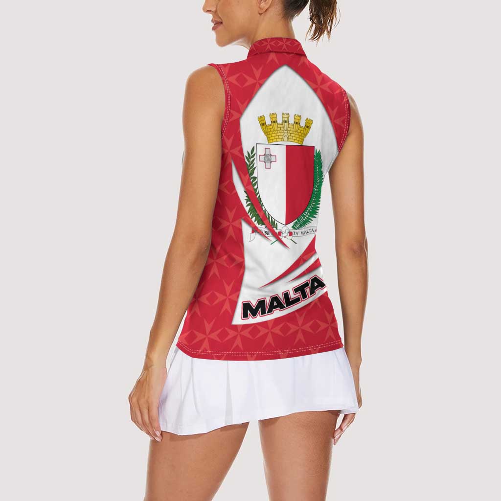 Malta Women Sleeveless Polo Shirt with Red White Swirl Design - Wonder Print Shop