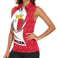 Malta Women Sleeveless Polo Shirt with Red White Swirl Design - Wonder Print Shop