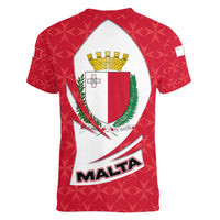 Malta Women V-Neck T-Shirt with Red White Swirl Design - Wonder Print Shop