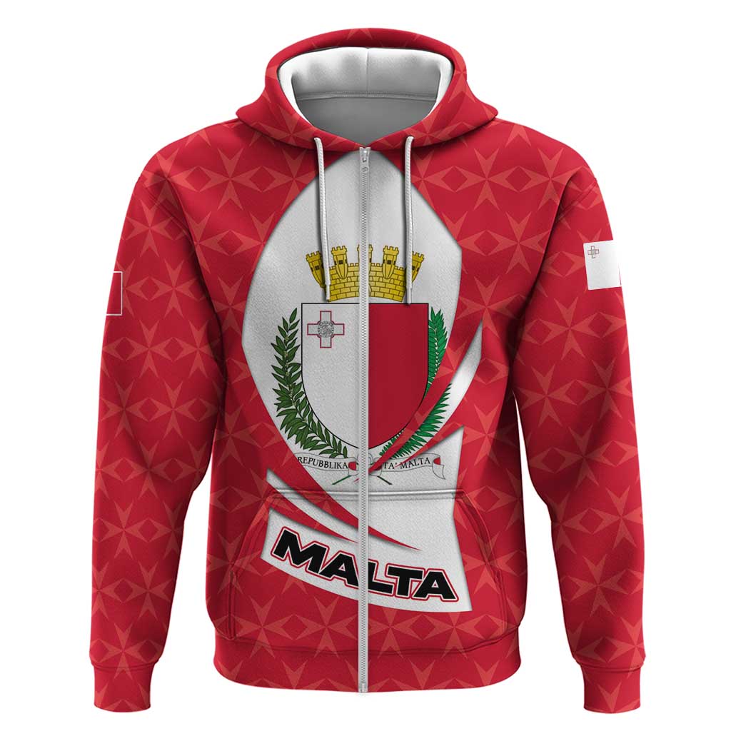 Malta Zip Hoodie with Red White Swirl Design - Wonder Print Shop