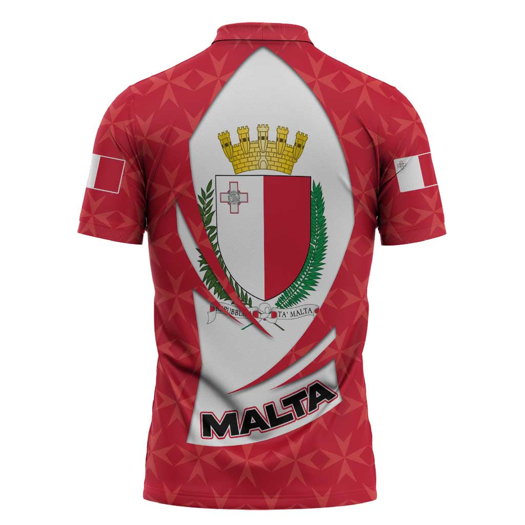 Malta Zipper Polo Shirt with Red White Swirl Design - Wonder Print Shop