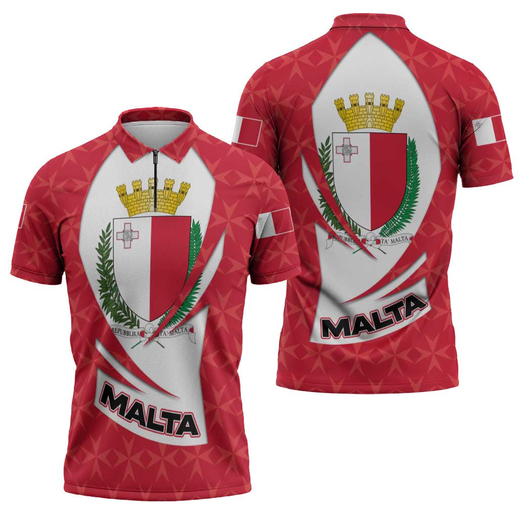 Malta Zipper Polo Shirt with Red White Swirl Design - Wonder Print Shop