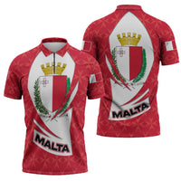 Malta Zipper Polo Shirt with Red White Swirl Design - Wonder Print Shop