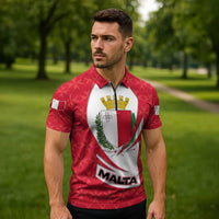 Malta Zipper Polo Shirt with Red White Swirl Design - Wonder Print Shop