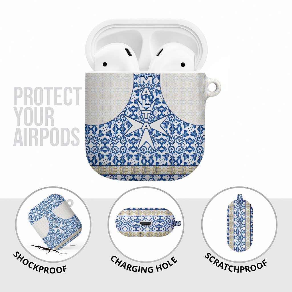 Malta AirPods Case with Blue White Tile Design and Maltese Cross Pattern - Wonder Print Shop