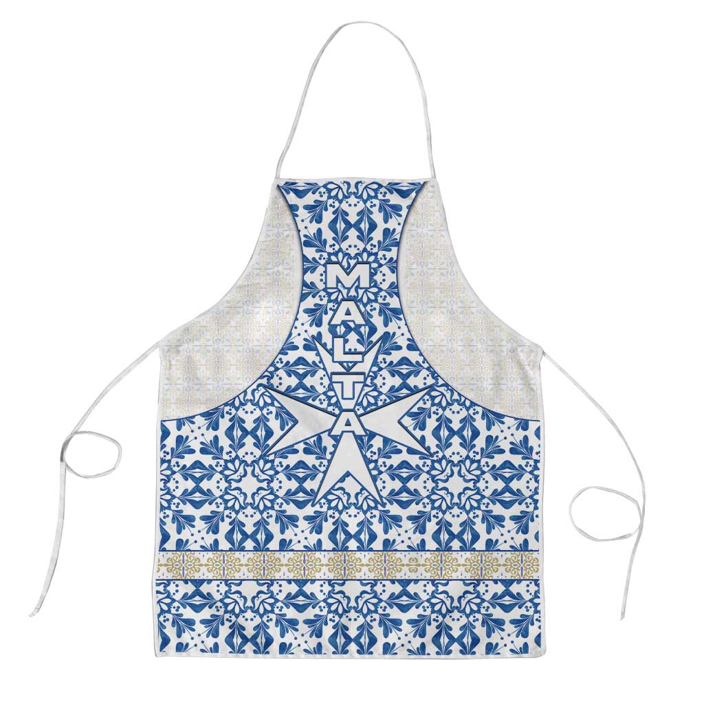 Malta Apron with Blue White Tile Design and Maltese Cross Pattern - Wonder Print Shop